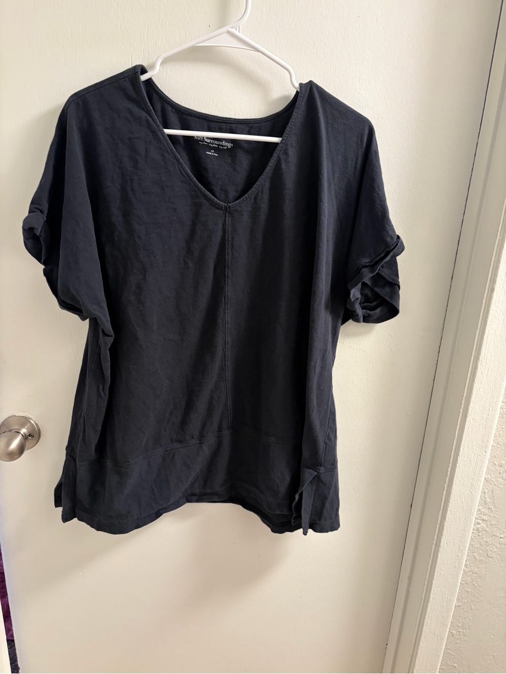 Soft Surroundings Black V-Neck Cuffed Short Sleeve Top Size 1X